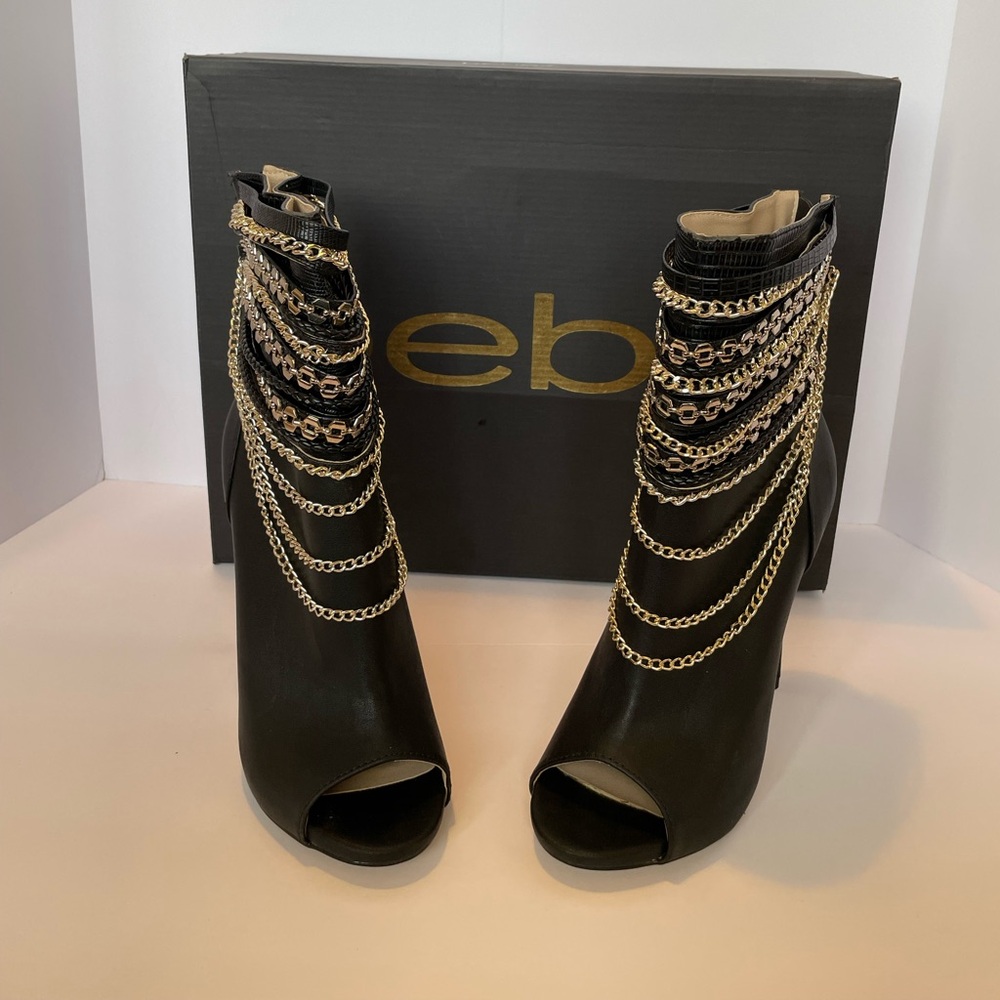❤️SOLD!!!❤️ Bebe Alyssa Chain Peeptoe Booties Black Size 7